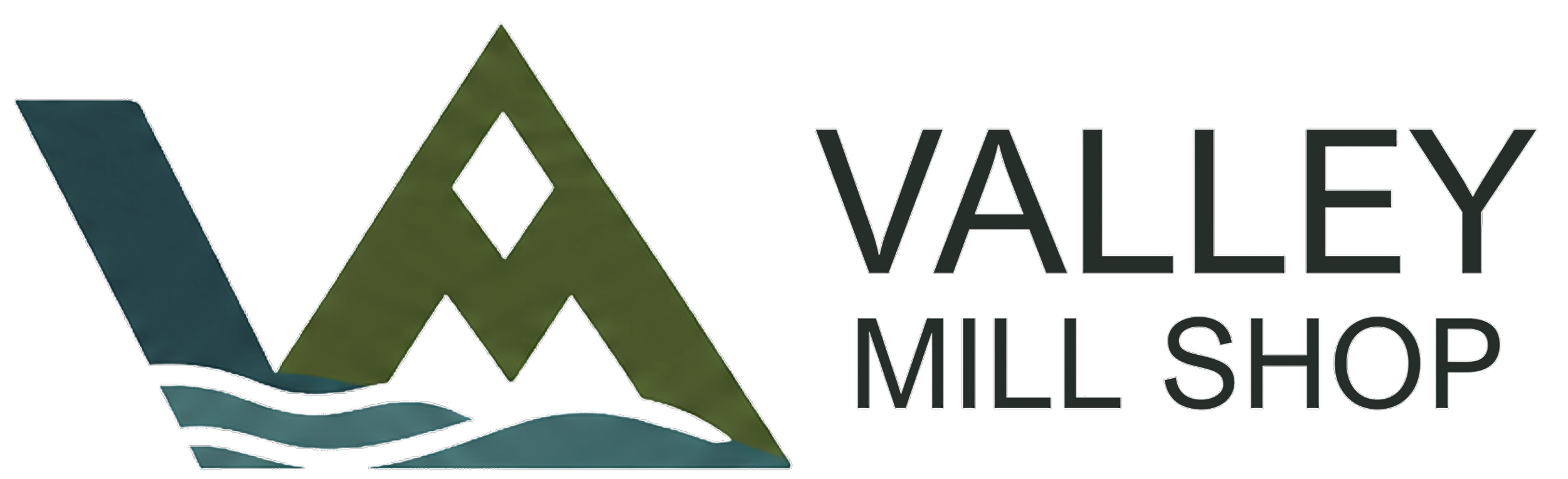 Custom Cabinet Maker Valley Mill Shop Company Logo with a V and M forming a valley and mountains