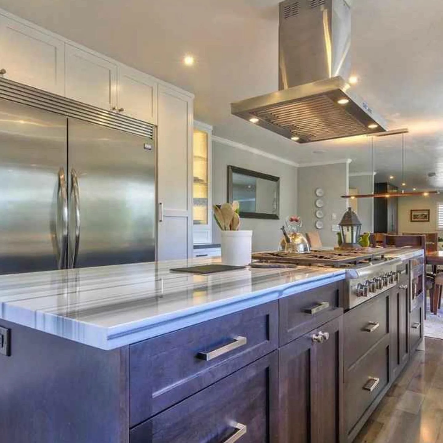 Custom kitchen island designed and built by custom cabinet maker Valley Mill Shop in California