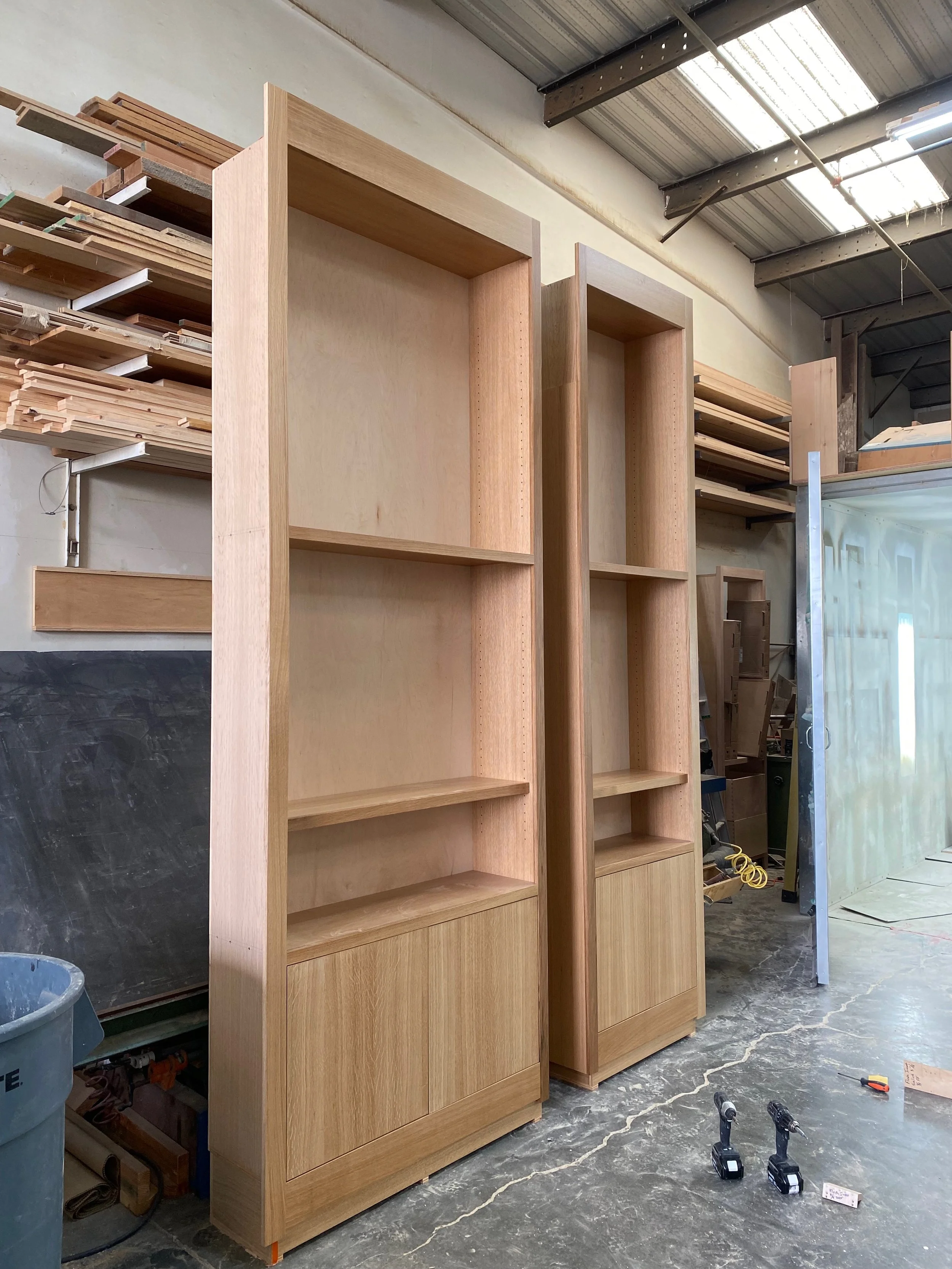 Custom shelves being constructed at Valley Mill Shop's shop in Monterey California