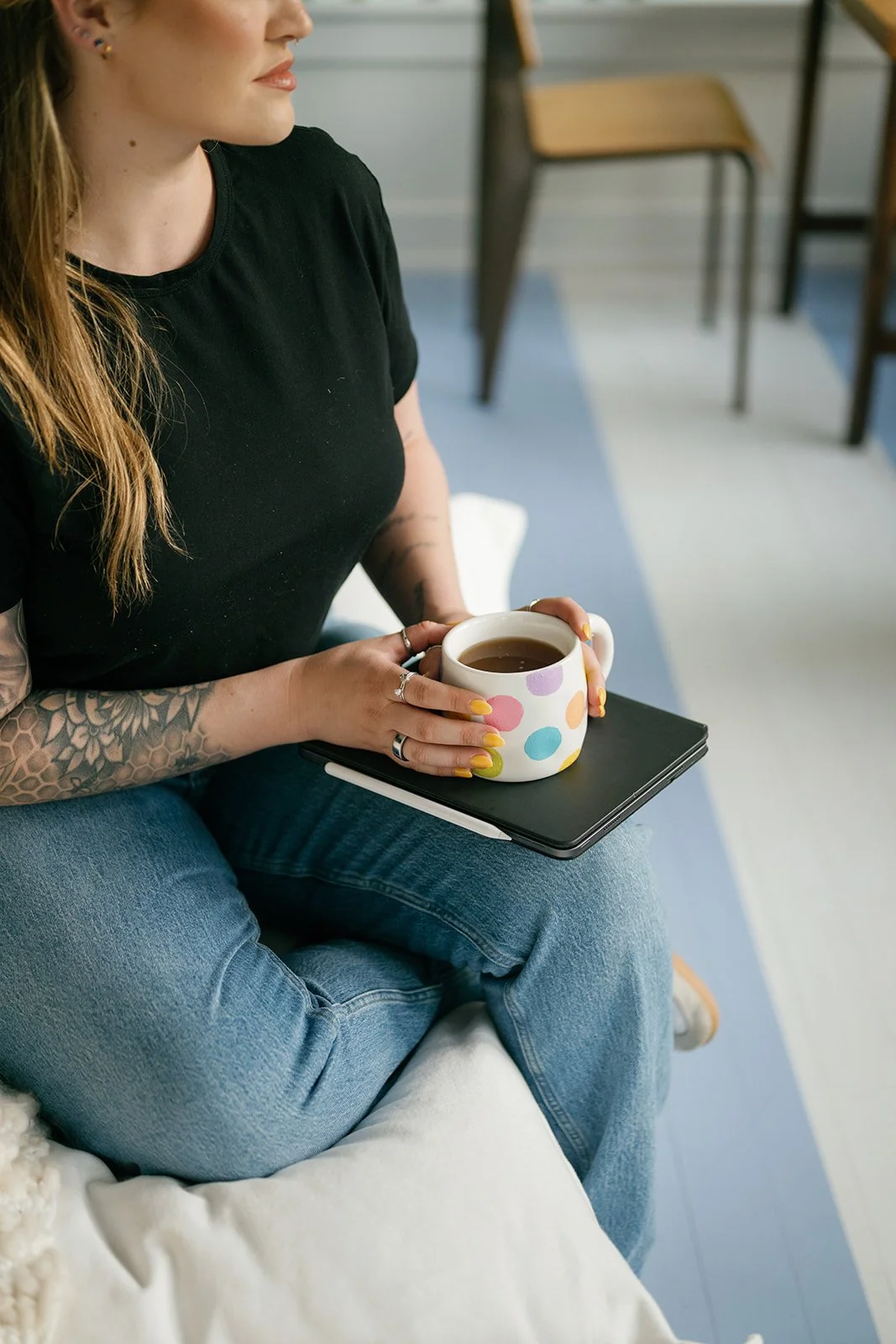 Therapist with mug of tea