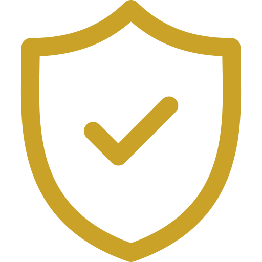 Gold shield with a checkmark inside