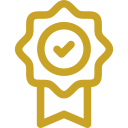 Gold badge with a heart in the center