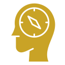 Silhouette of a person's head with a compass inside the head