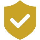 A gold shield with a black checkmark in the center.