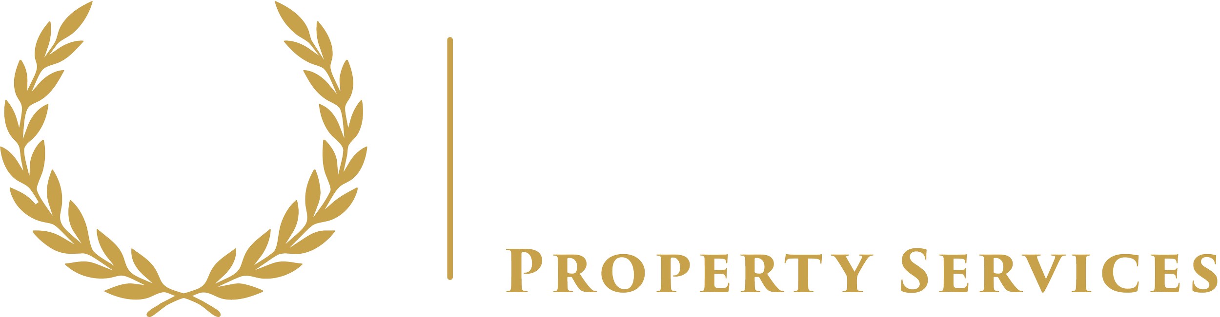 Nikka Property Services logo with a gold laurel wreath and white and gold text on a black background.