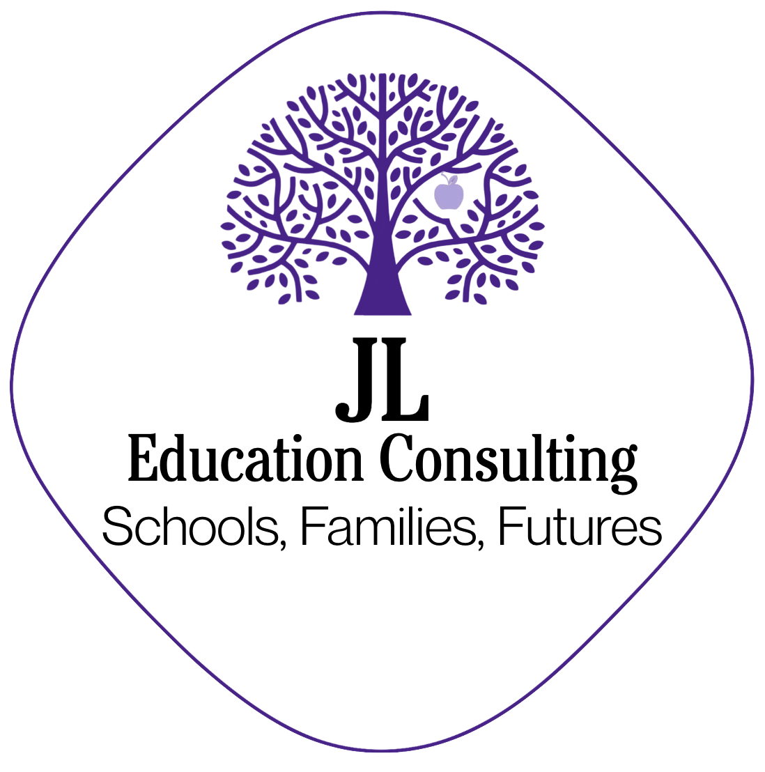 JL Education Consulting for families and school leaders logo with tree of wisdom.