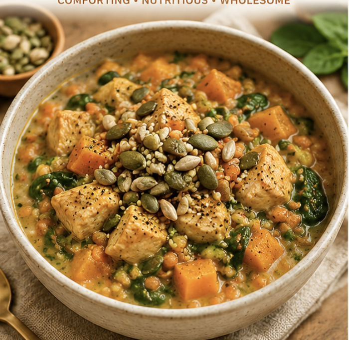 Warming Autumn Chicken, Pumpkin &amp; Lentil Hot Pot
