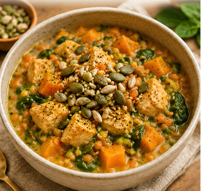 Warming Autumn Chicken, Pumpkin &amp; Lentil Hot Pot