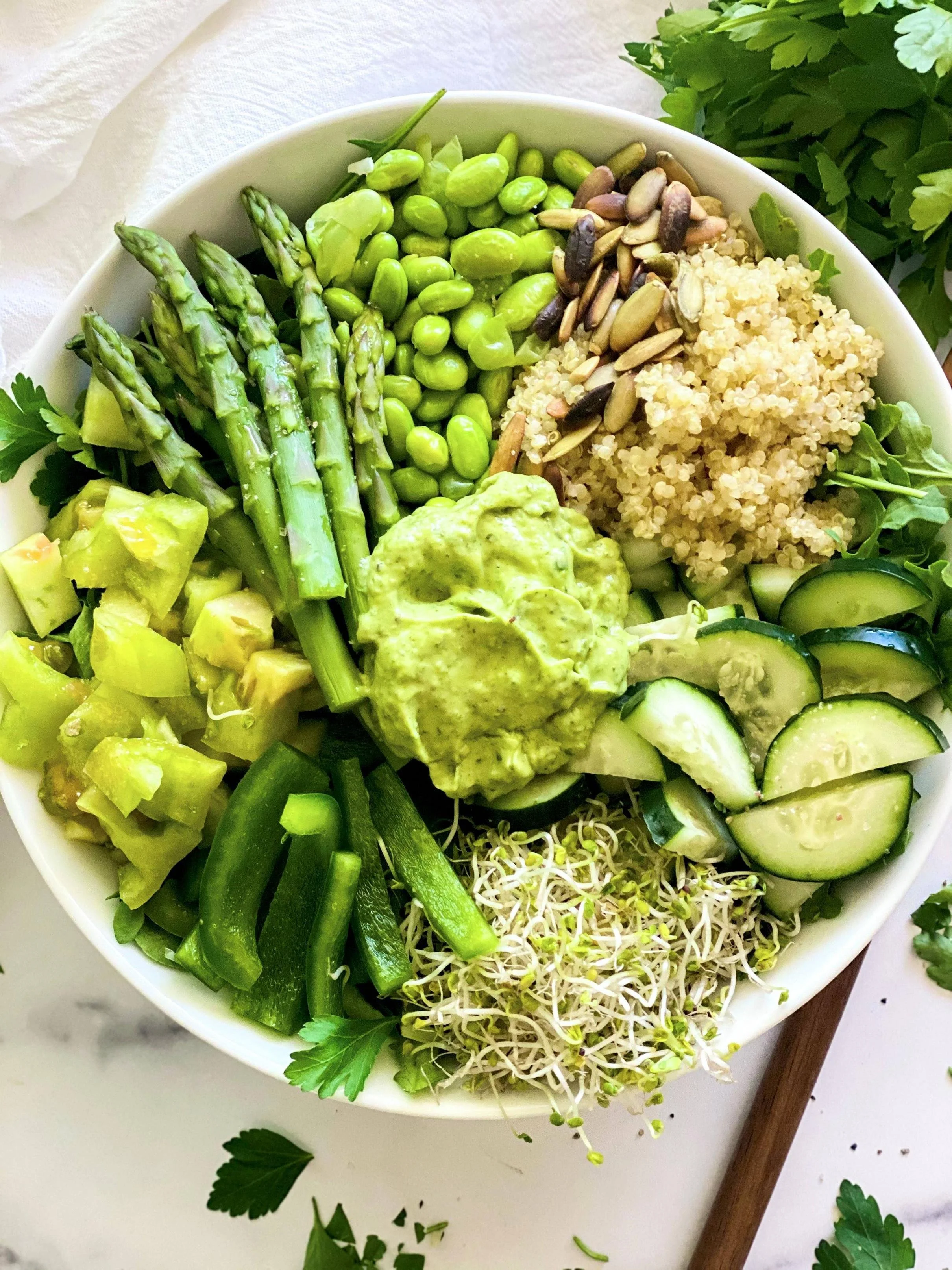Spring Buddha Bowl with Green Goddess Dressing