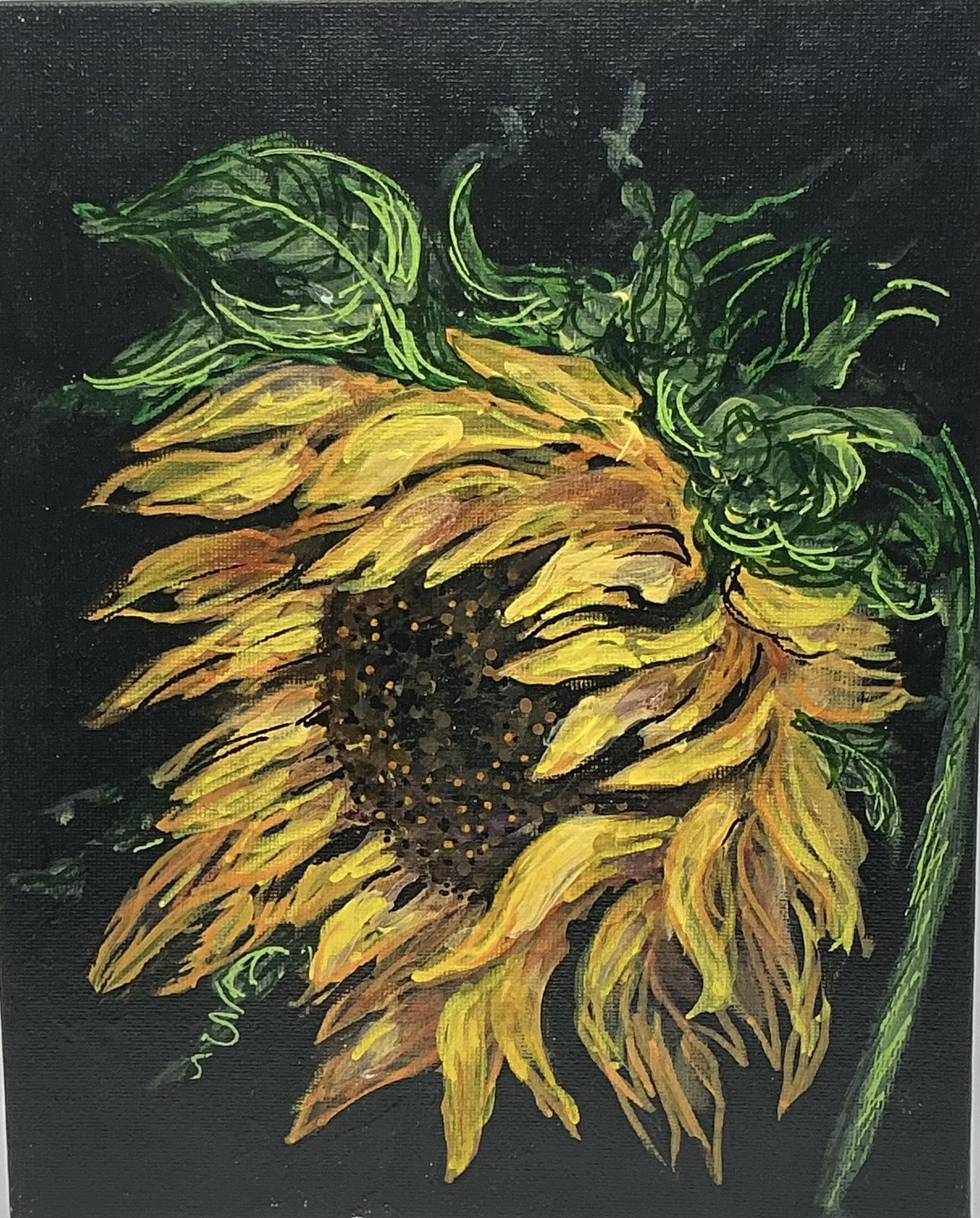 Sunlit Blossom: 8x10 Acrylic Sunflower Painting