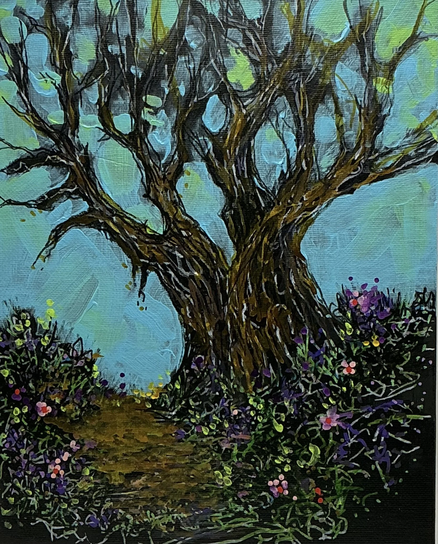 Mystical Tree Enchantment: 8x10 Acrylic Painting