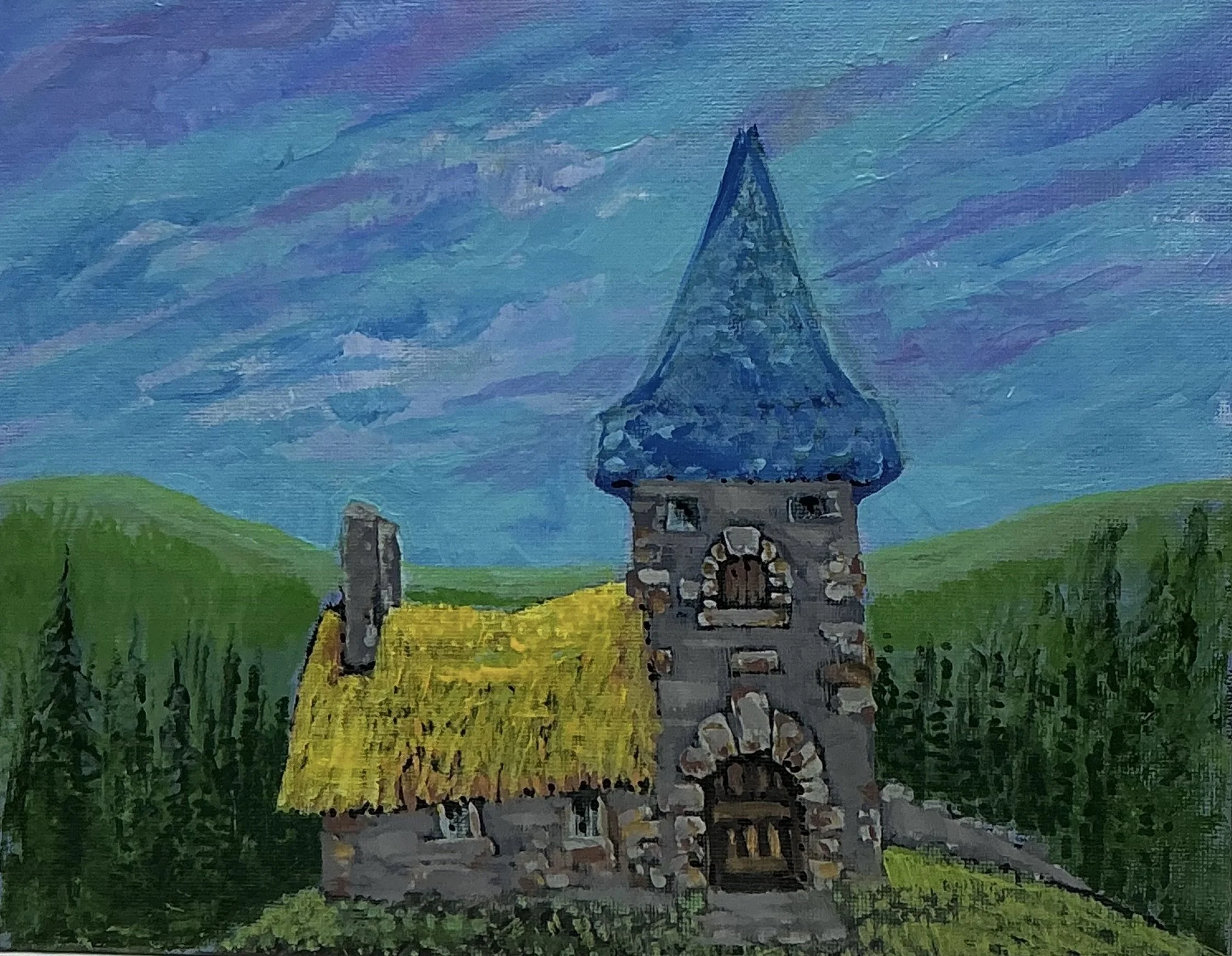 Whimsical Gargamel’s Cottage Painting – 8x10 Acrylic Artwork