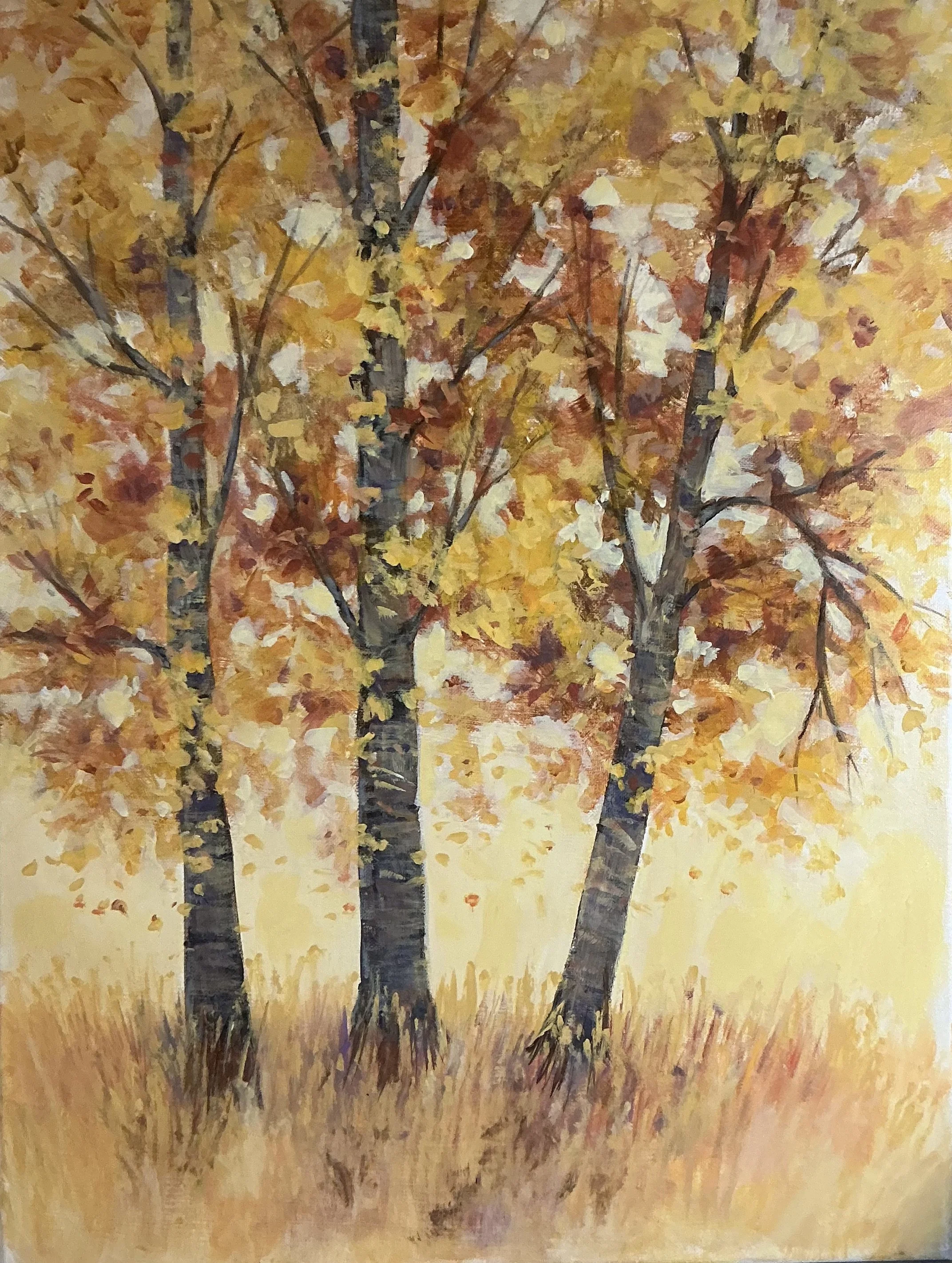 Golden Autumn Serenity Acrylic Painting