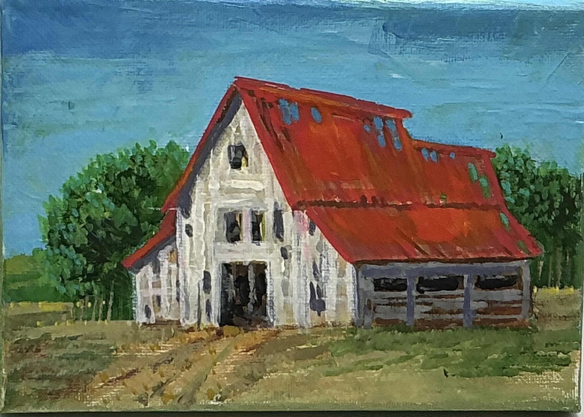 Rustic Barn Bliss: 5x7 Inch Acrylic Painting