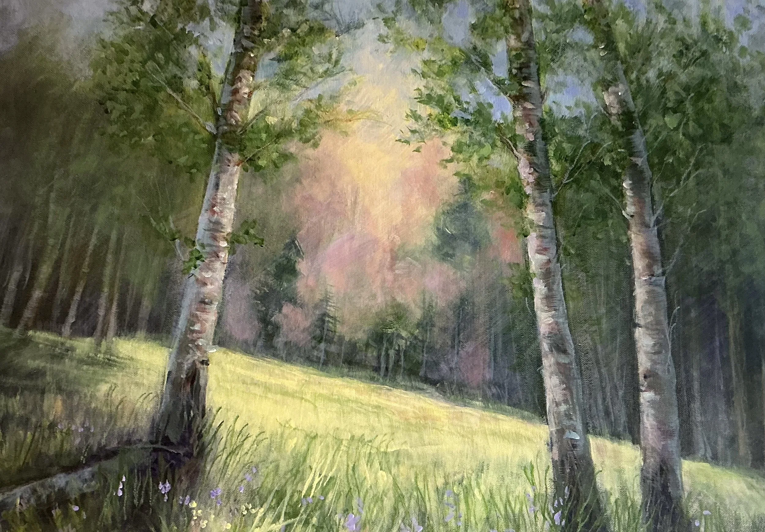 Tranquil Morning: Acrylic Meadow Painting