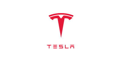 Tesla logo with the word Tesla below it