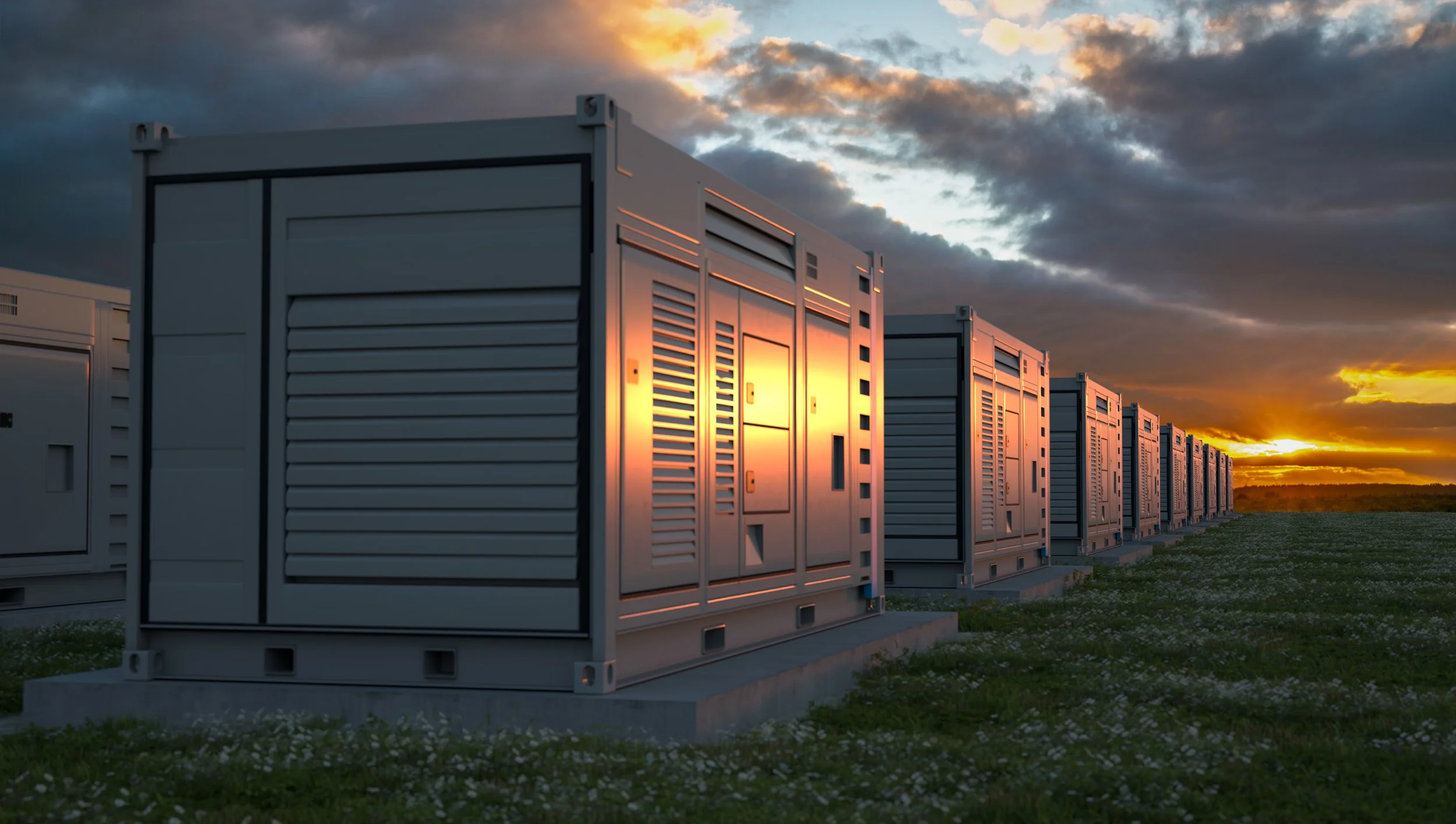 Battery systems at sunset