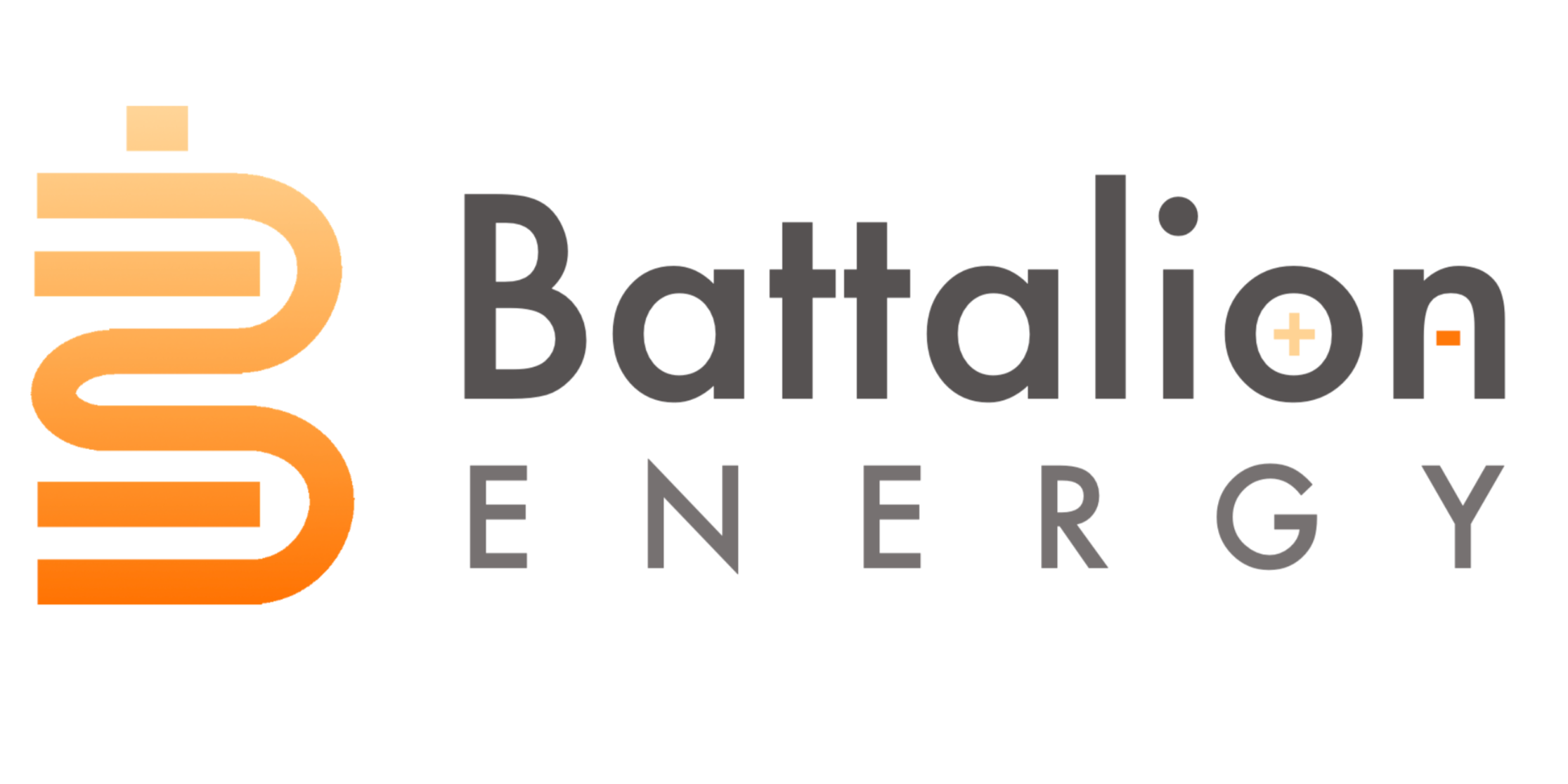 Logo of Battalion Energy featuring an orange DNA strand on the left and the words "Battalion Energy" in black and gray text, with small orange plus and gray minus symbols.