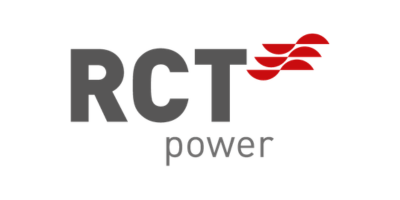 RCT Power logo with gray text and three red wavy lines