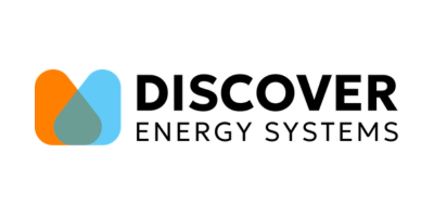 Discover Energy Systems logo with stylized droplet and flame icons in orange, blue, and gray.