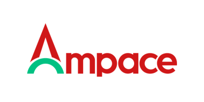 Logo of Ampace with a stylized 'A' in red and green, and the word 'Ampace' in red text.