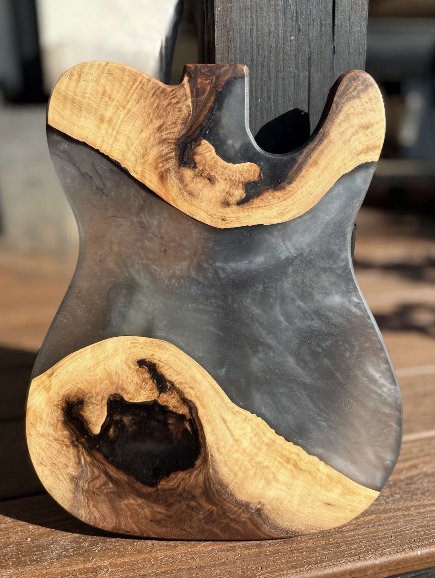 Electric Guitar Resin Charcuterie Board | Black Walnut / Gray Resin