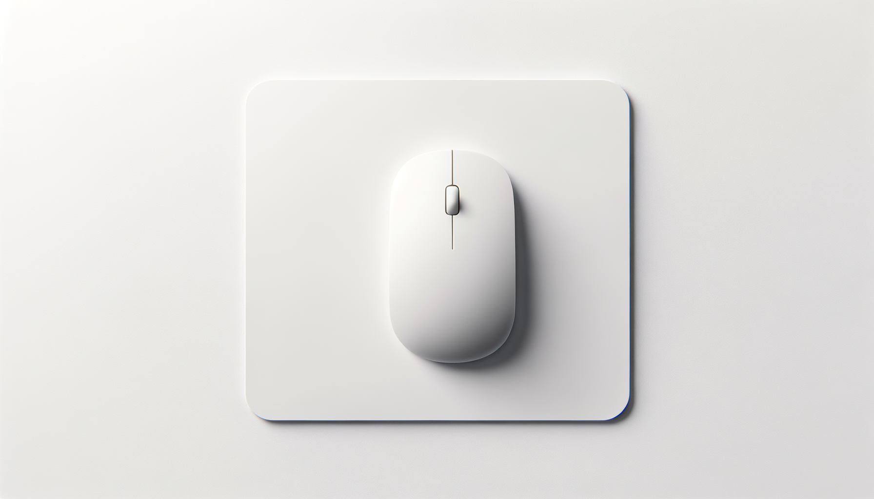 A white computer mouse on a white square mouse pad, mounted on a white background.