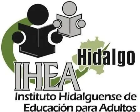 Logo del Instituto Hidalgoense de Educación para Adultos con figuras de personas y un mapa de Hidalgo.