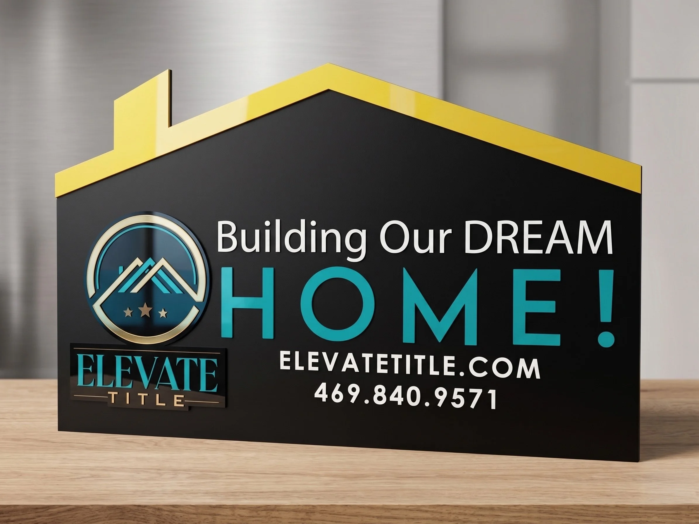 Custom acrylic office sign with UV printed logo, layered design, and bold branding for real estate and title company marketing.