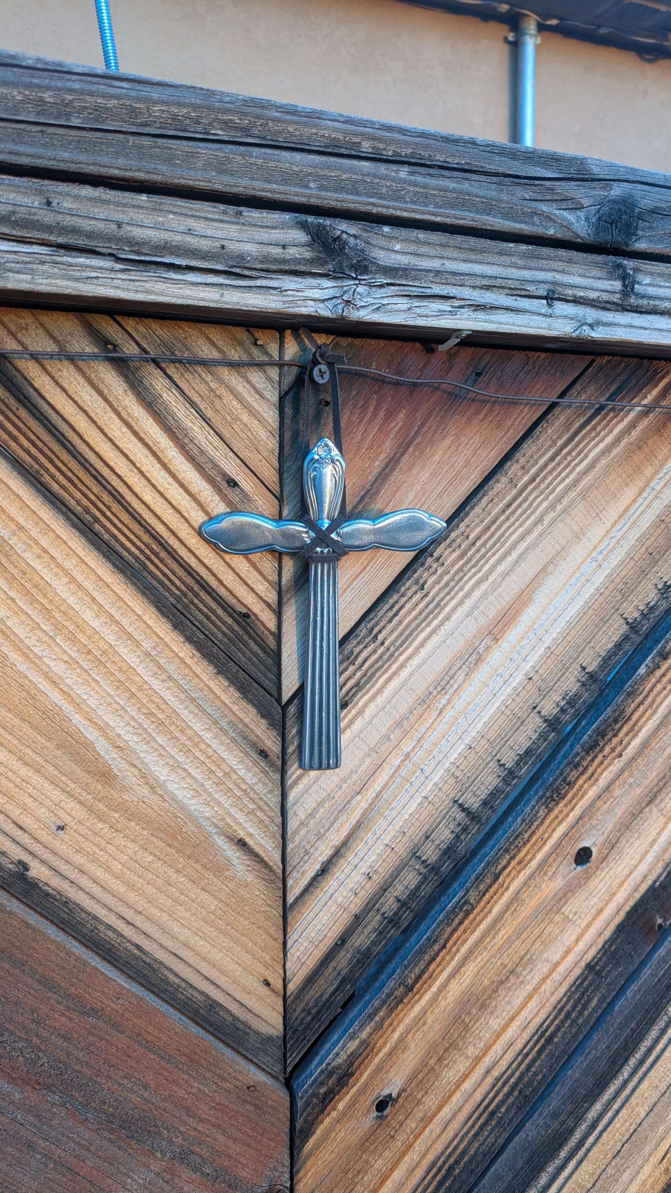 Silverware Cross, Black Leather Strap