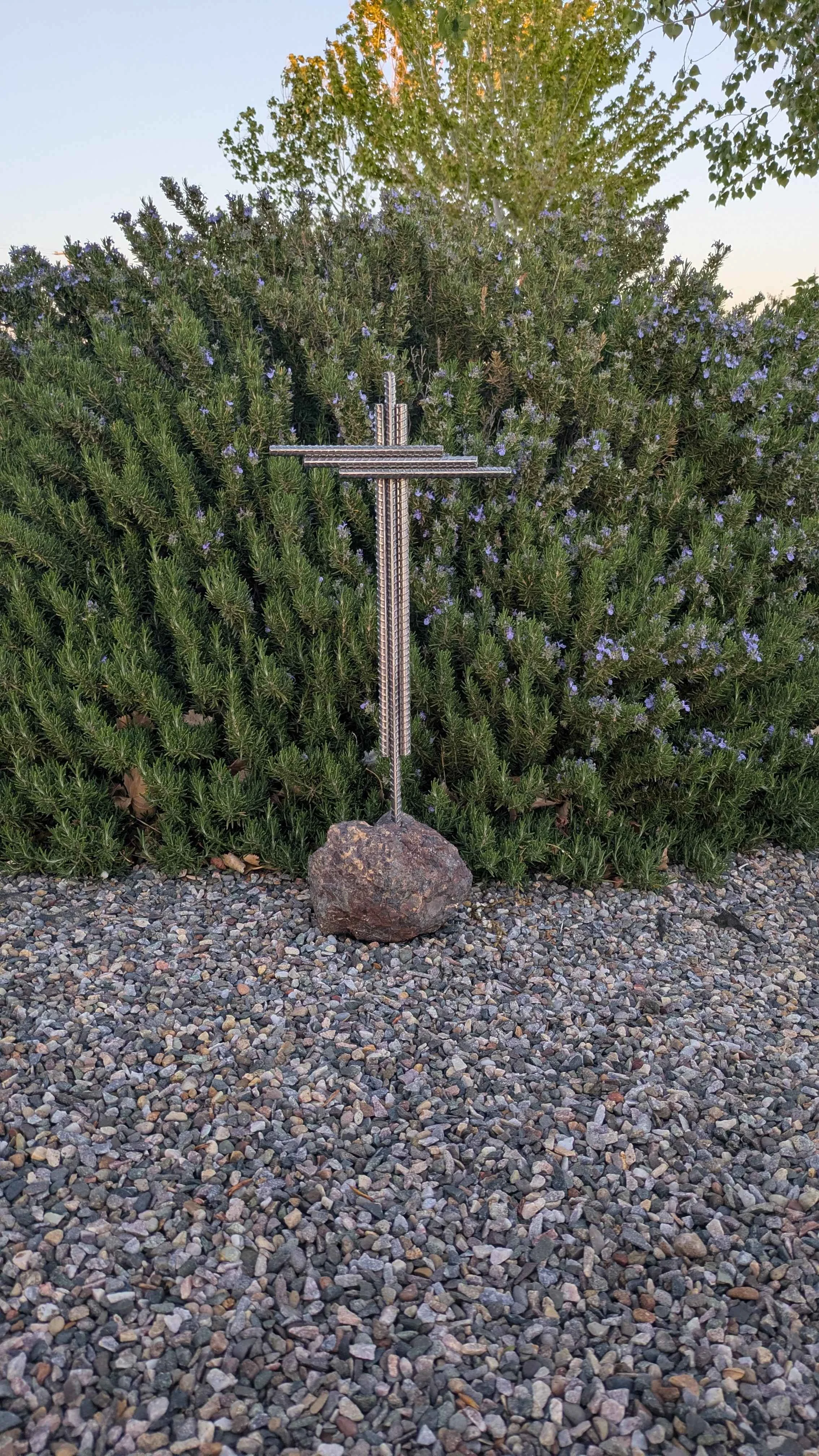 Rebar Yard Cross with Stone Base