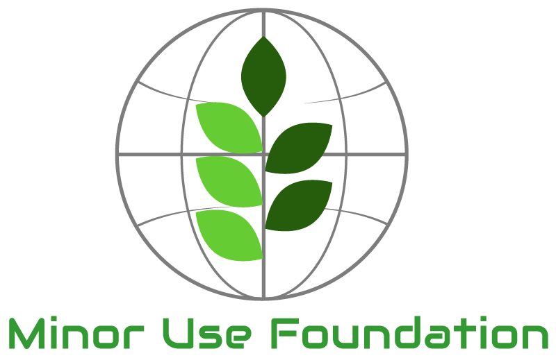 Logo for Minor Use Foundation featuring a globe with a green plant growing in the center, and the organization name below in green text.