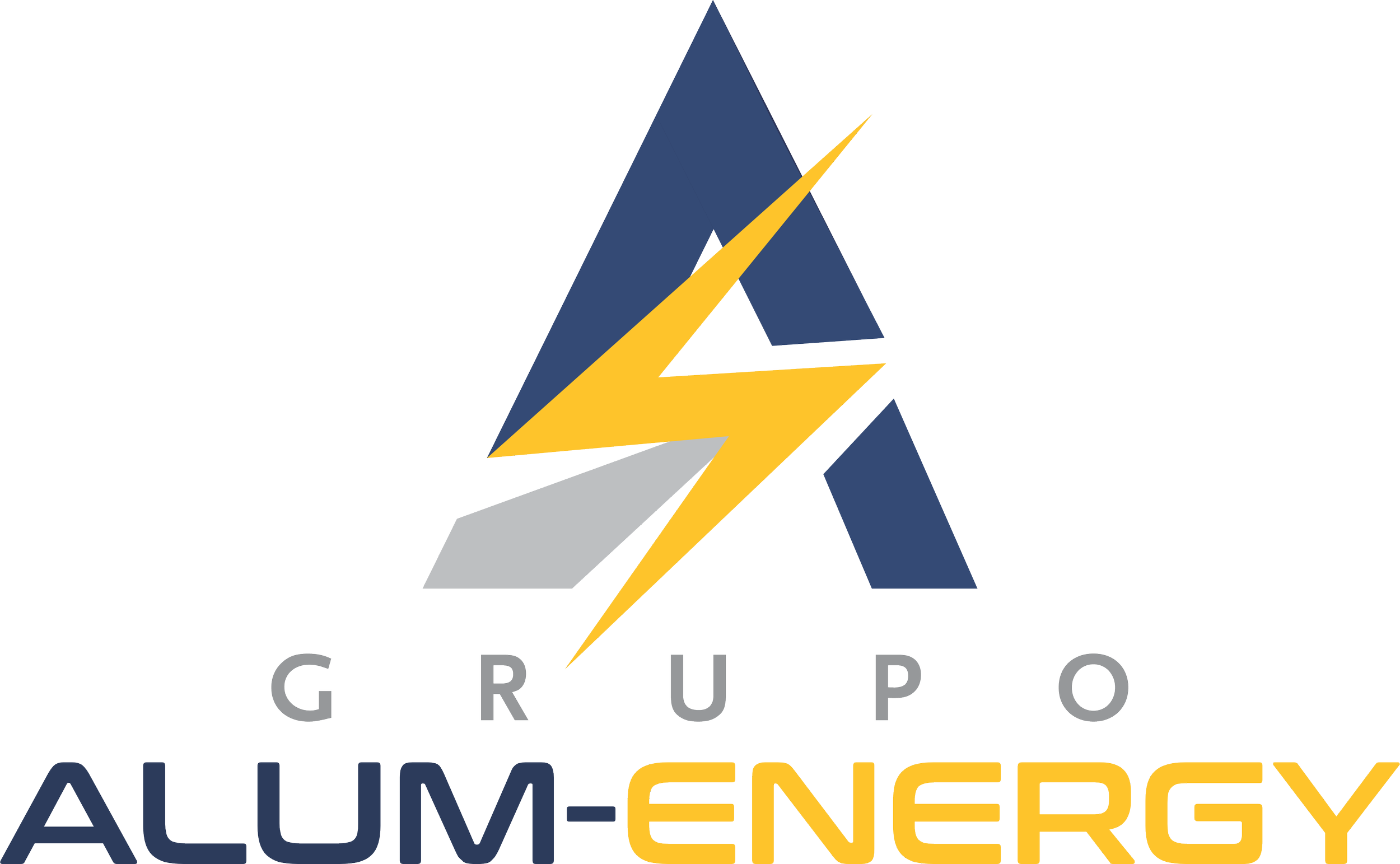Logotipo del Grupo Allum Energy con una letra A estilizada y un rayo amarillo. Incluye el texto 'GRUPO ALLUM-ENERGY' en letras grises y amarillas.