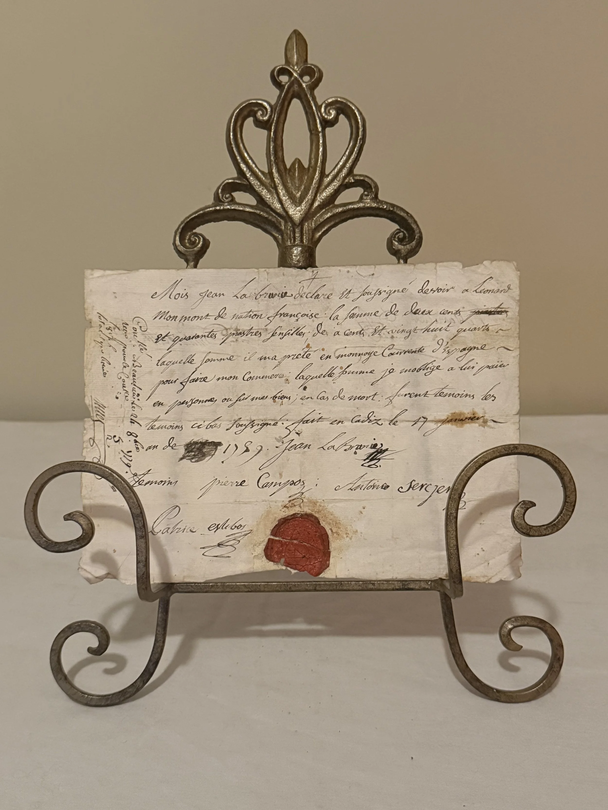 1789 French-Spanish Merchant Manuscript - Cadiz Trade - WAX SEAL - Jan 1789