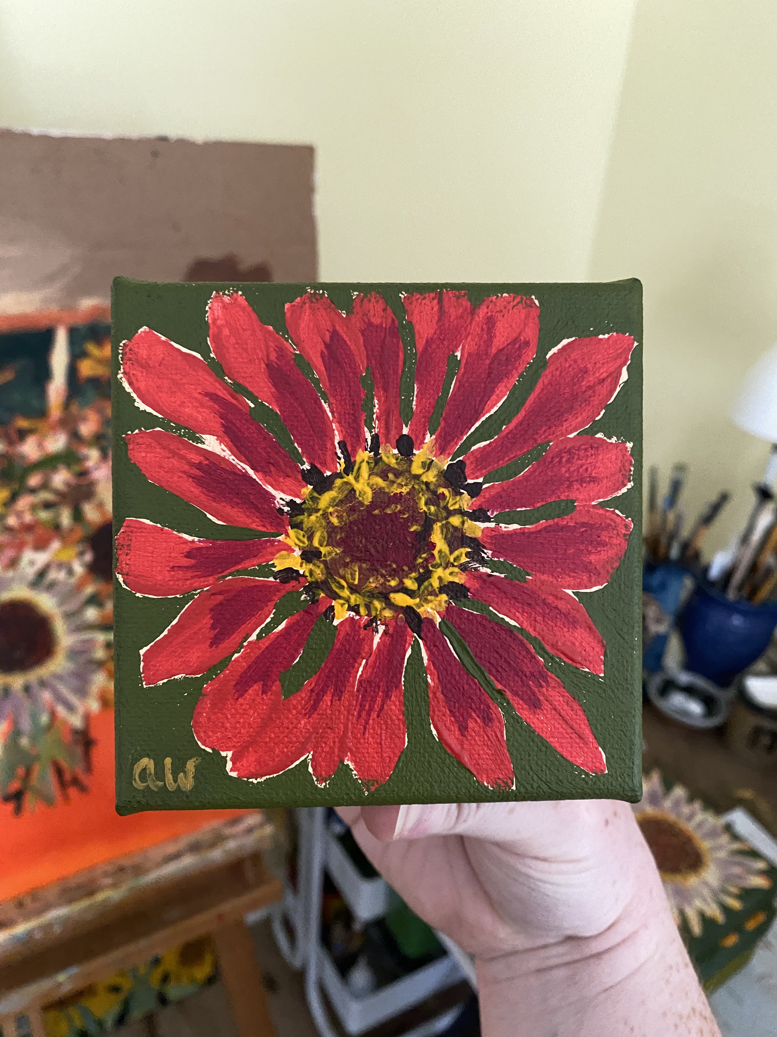 "Zinnia" | 7-14-2026 | Acrylic | 4"x4"
