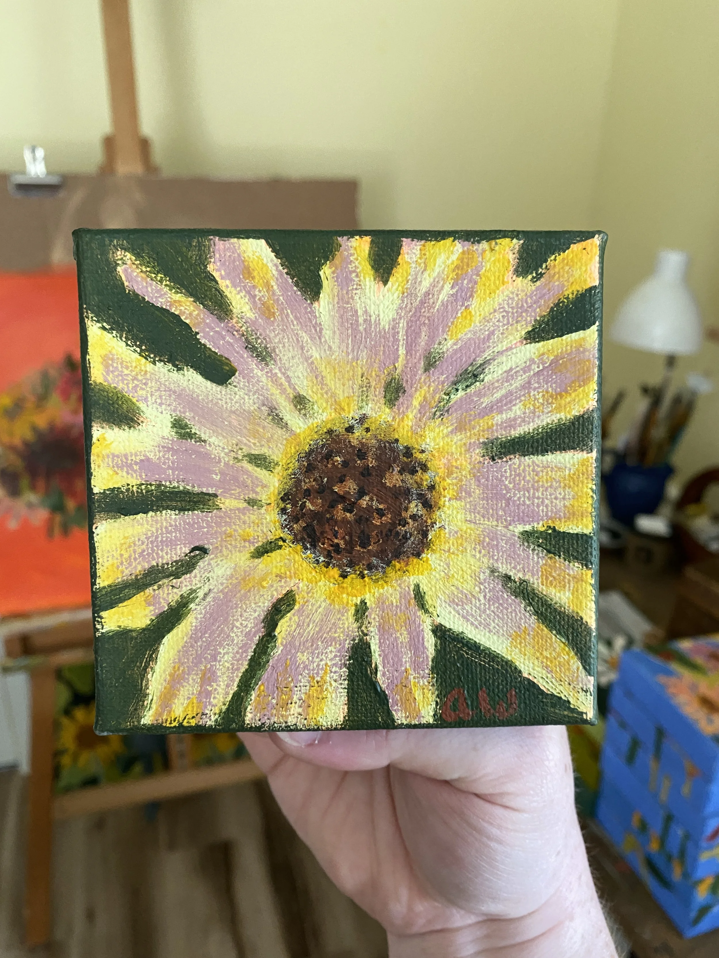 "Strawberry Blonde Sunflower" | July 2026 | Acrylic | 4"x4"