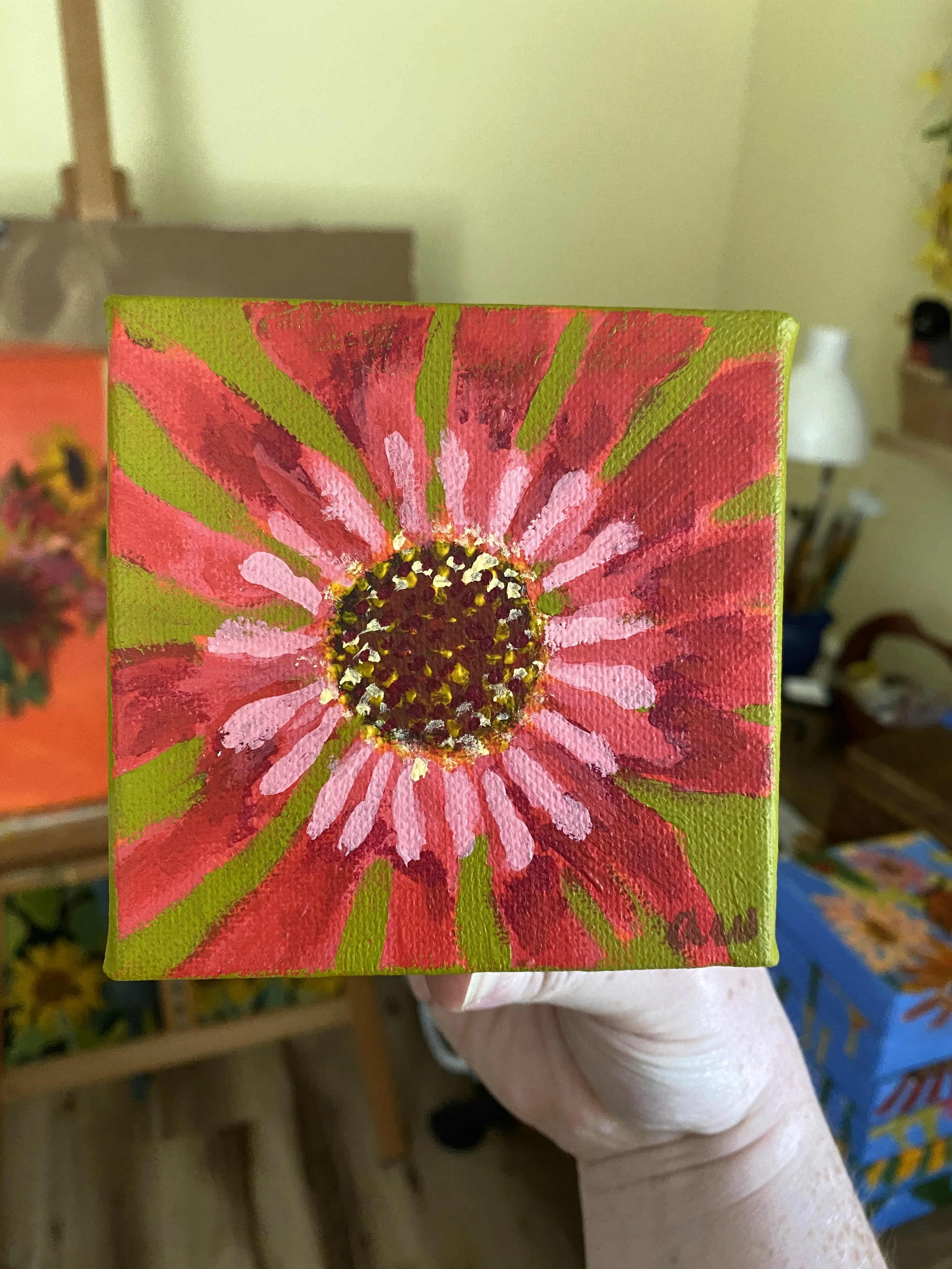 "Zinnia" | July 2026 | Acrylic | 4"x4"