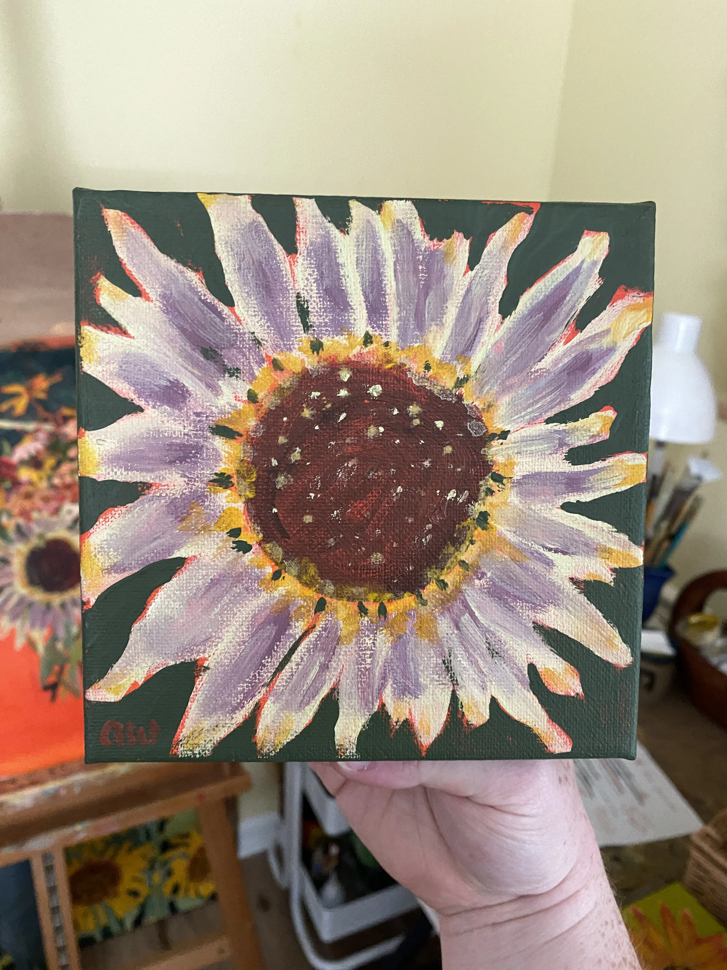 "Strawberry Blonde Sunflower" | July 2026 | Acrylic | 6"x6"