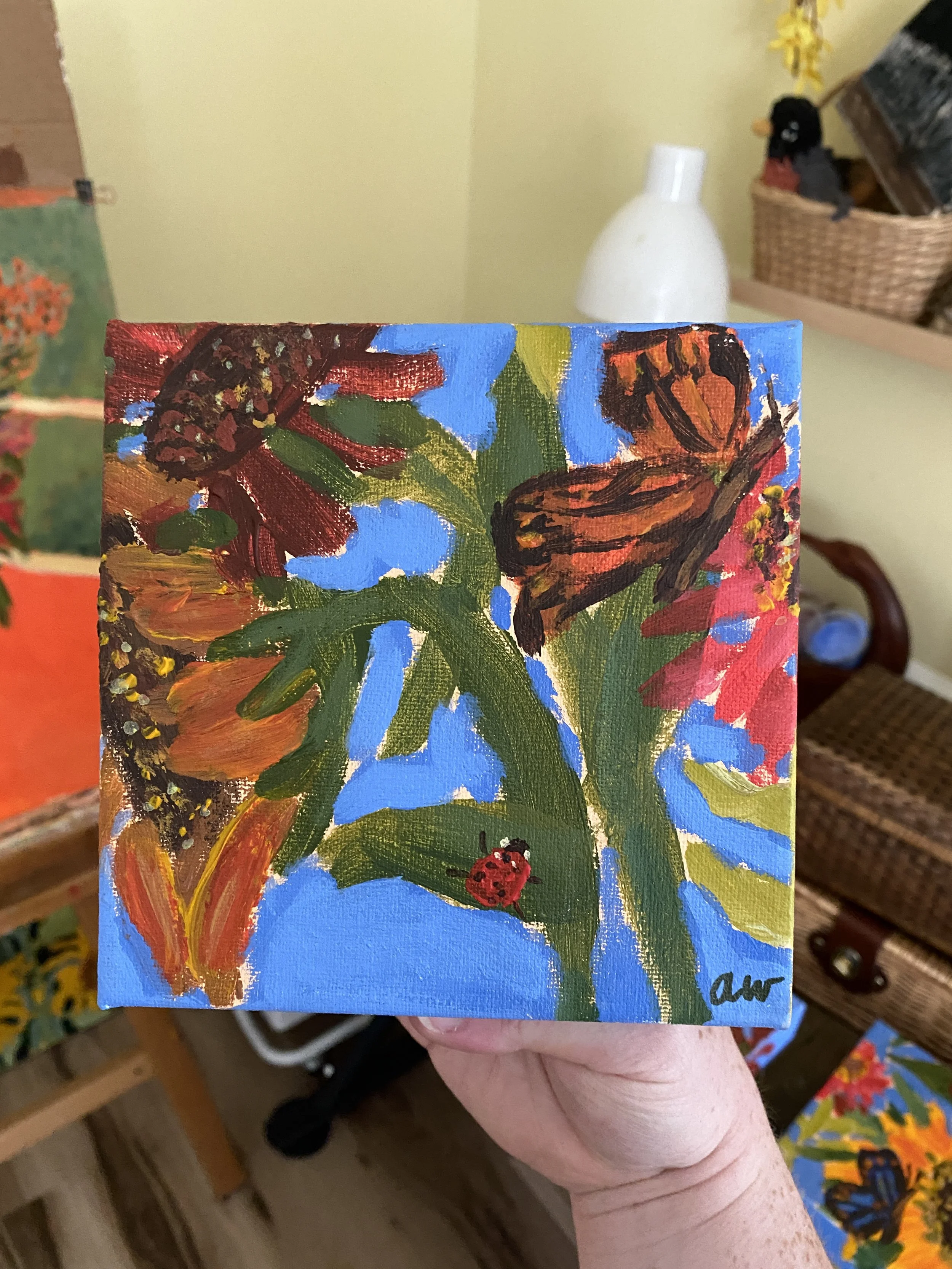 "Monarch and Ladybug" |  7-27-2026 | Acrylic | 6"x6"