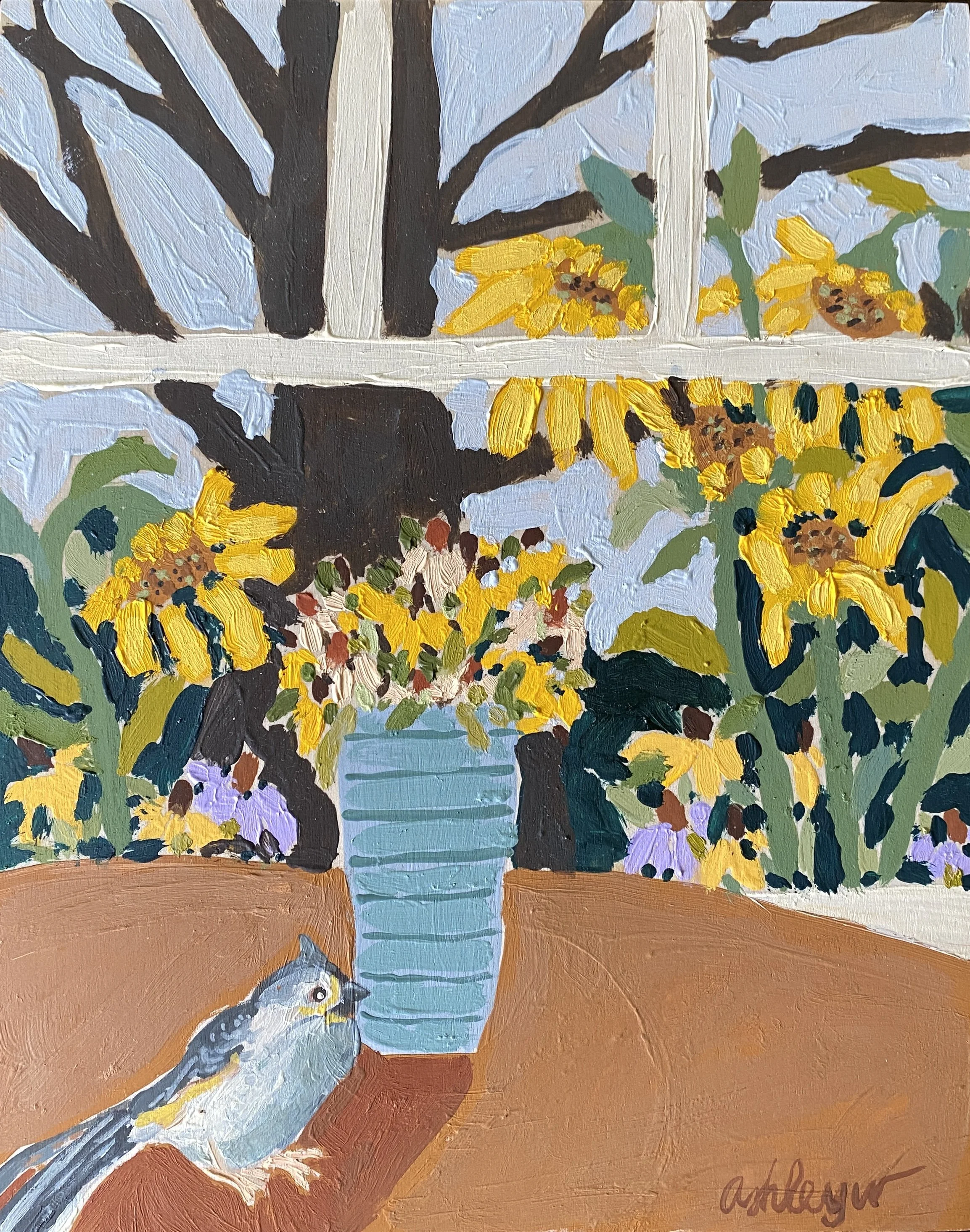 "Window View" 
08-19=2025
Acrylic on wood panel 
10"x8"