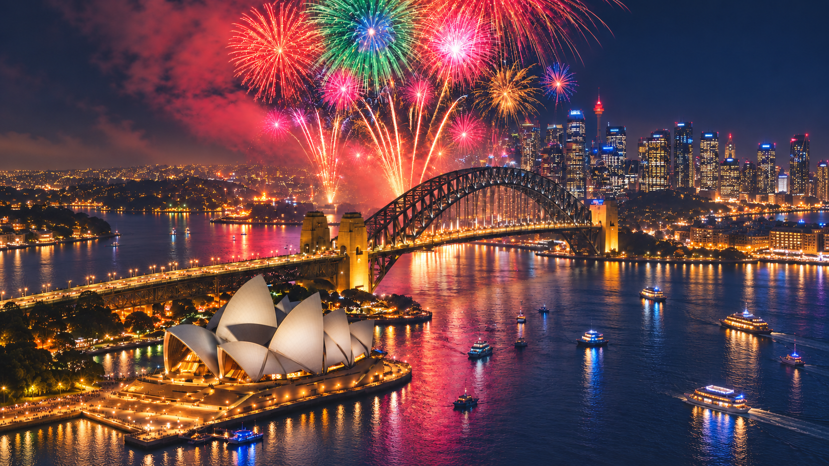 Sydney Harbour fireworks and reflections.png