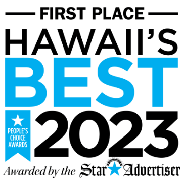 Logo promoting Hawaii's Best 2023, awarded by the Star Advertiser, with a blue star and the People's Choice Awards logo.
