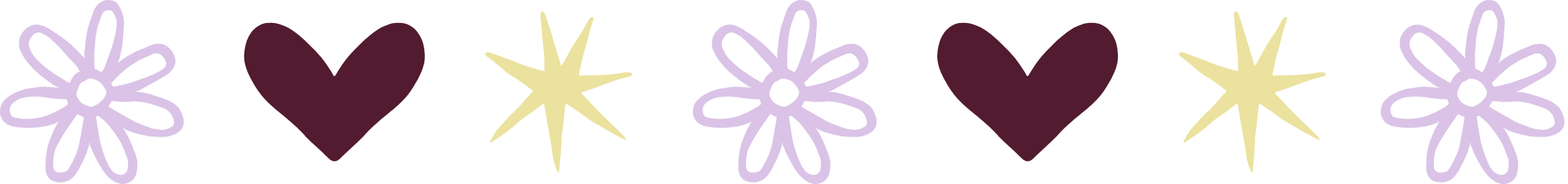 Brand pattern illustration by rose mills featuring flower, heart, star