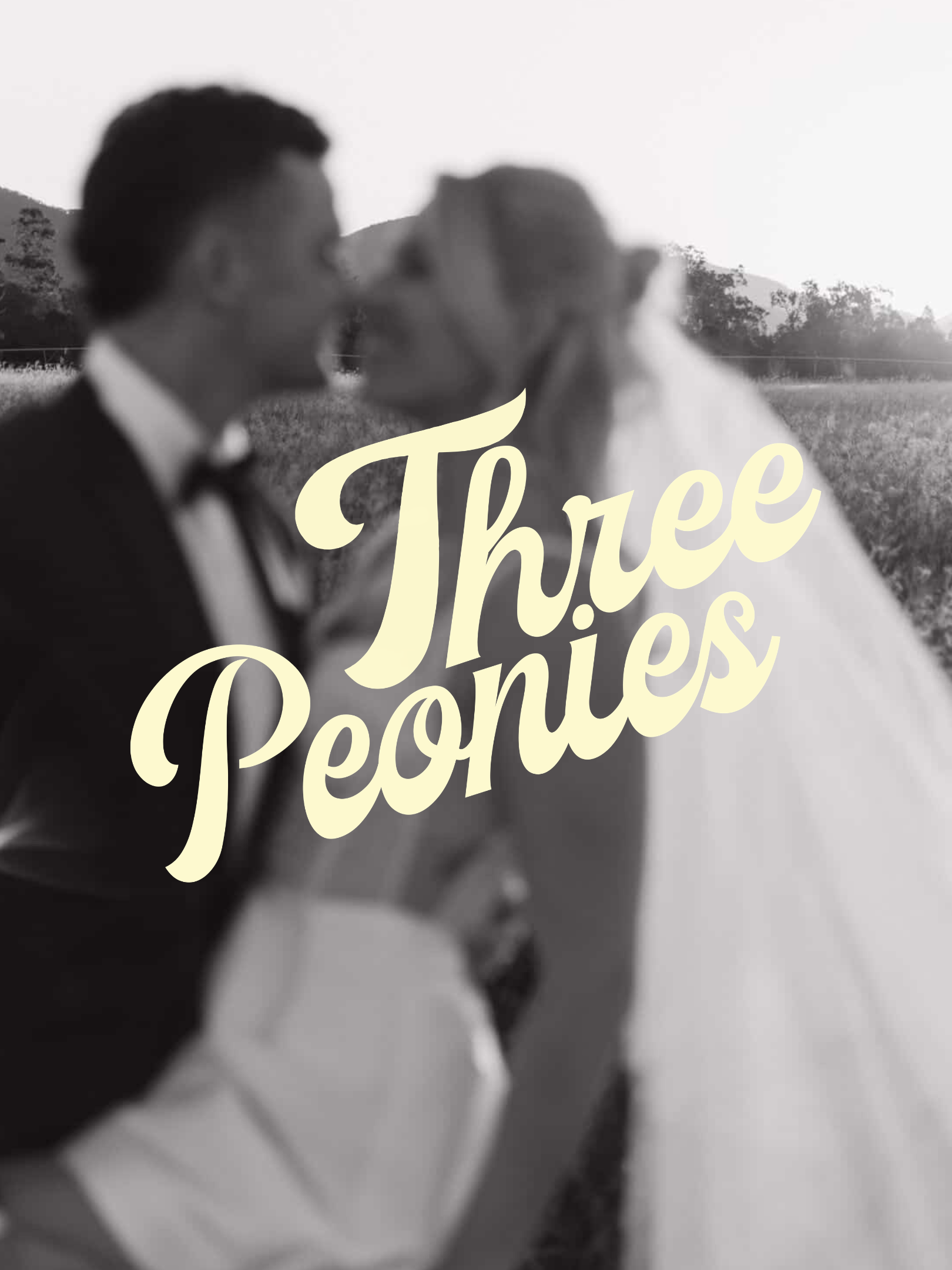 Three Peonies type logo over a photograph taken by Three Peonies Photography