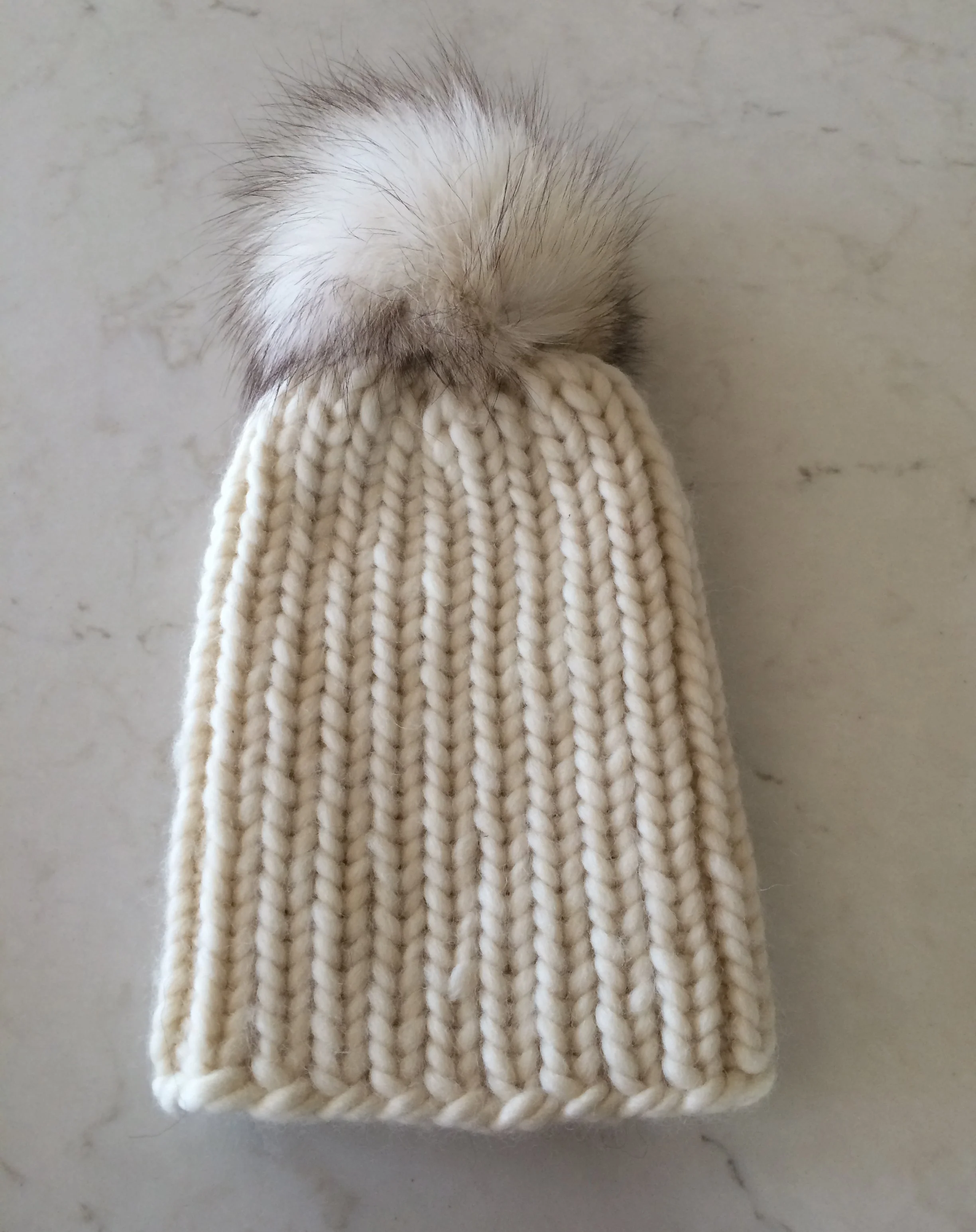 Chunky Rib Hat with Fur Pom