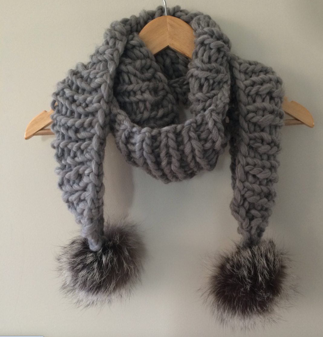 Chunky Rib + Fur Pom Scarf