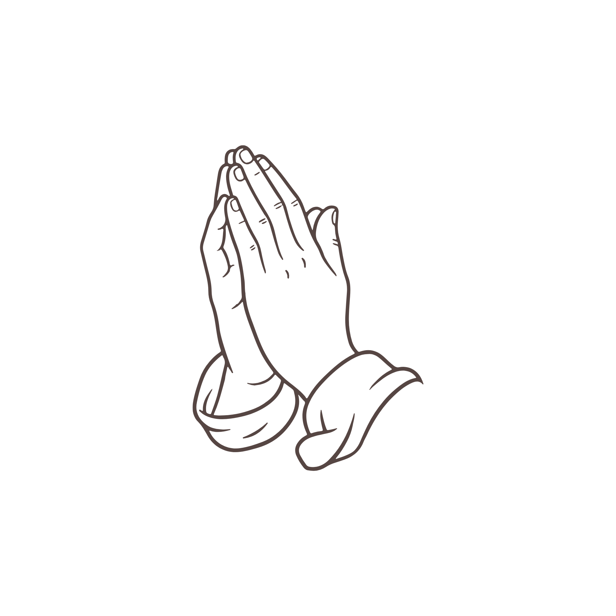 Outline of two hands pressed together in prayer or greeting on a black background.