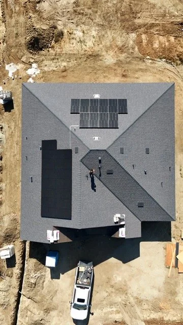 Drone picture of a brand new roof we did