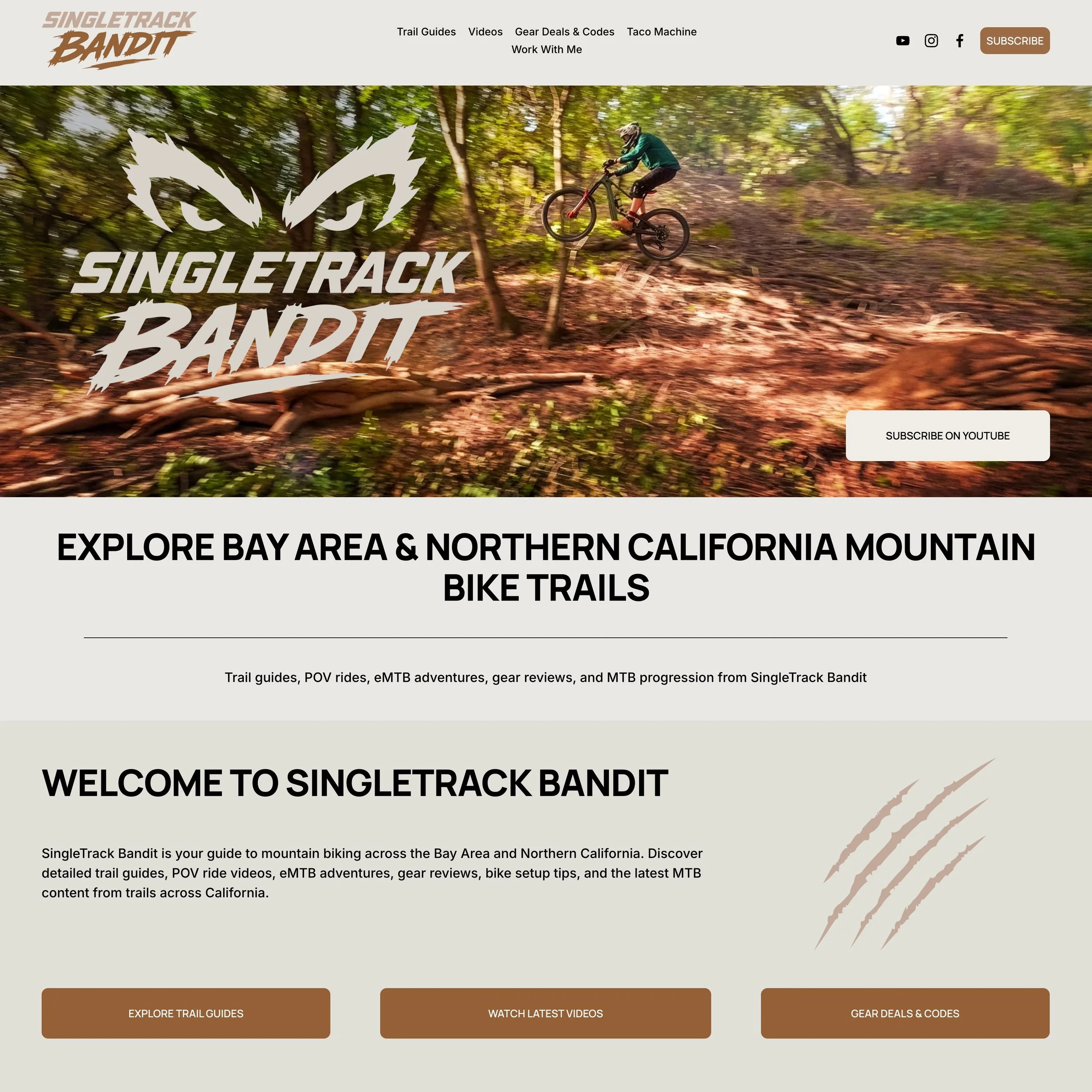 I&rsquo;ve been building SingleTrackBandit.com into a growing resource for Bay Area &amp; Northern California mountain bikers.

Available now:
&bull; Trail guides
&bull; Gear recommendations &amp; discount codes
&bull; My bike &amp; camera setup
&bul