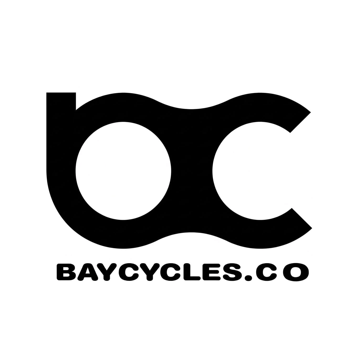 Black and white logo featuring a stylized bicycle incorporated into the letters 'b' and 'c', with the text 'BAYCYCLES.CO' beneath.